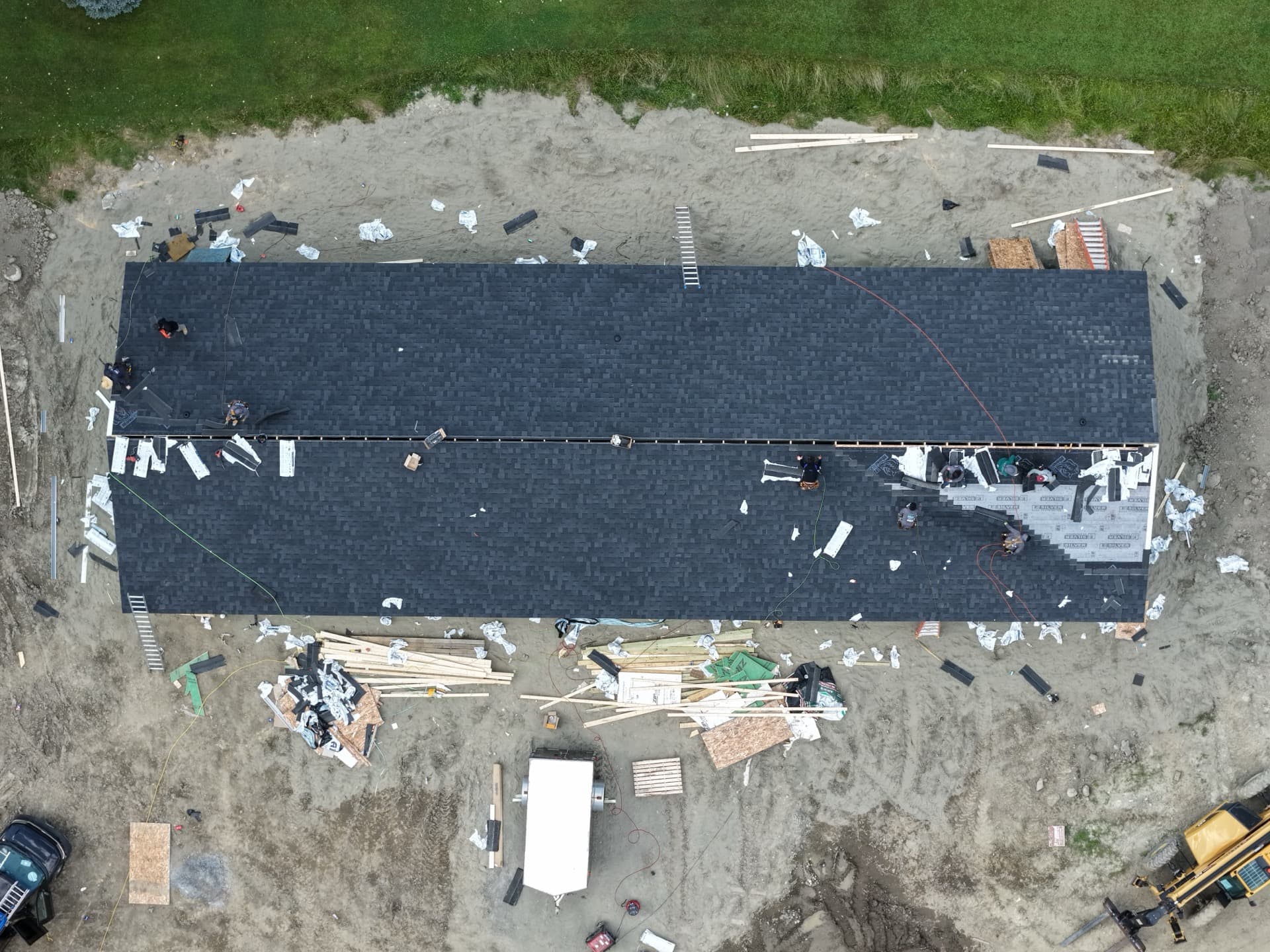Skowhegan roof construction, top-down aerial